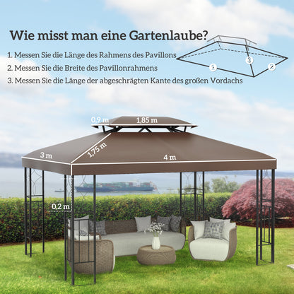 Replacement Roof for Metal Pavilion 3x4m Water-Repellent Pavillon Roof with Double Roof, Replacement Cover for Garden Pavilion Party Tent Gazebo Polyester Coffee