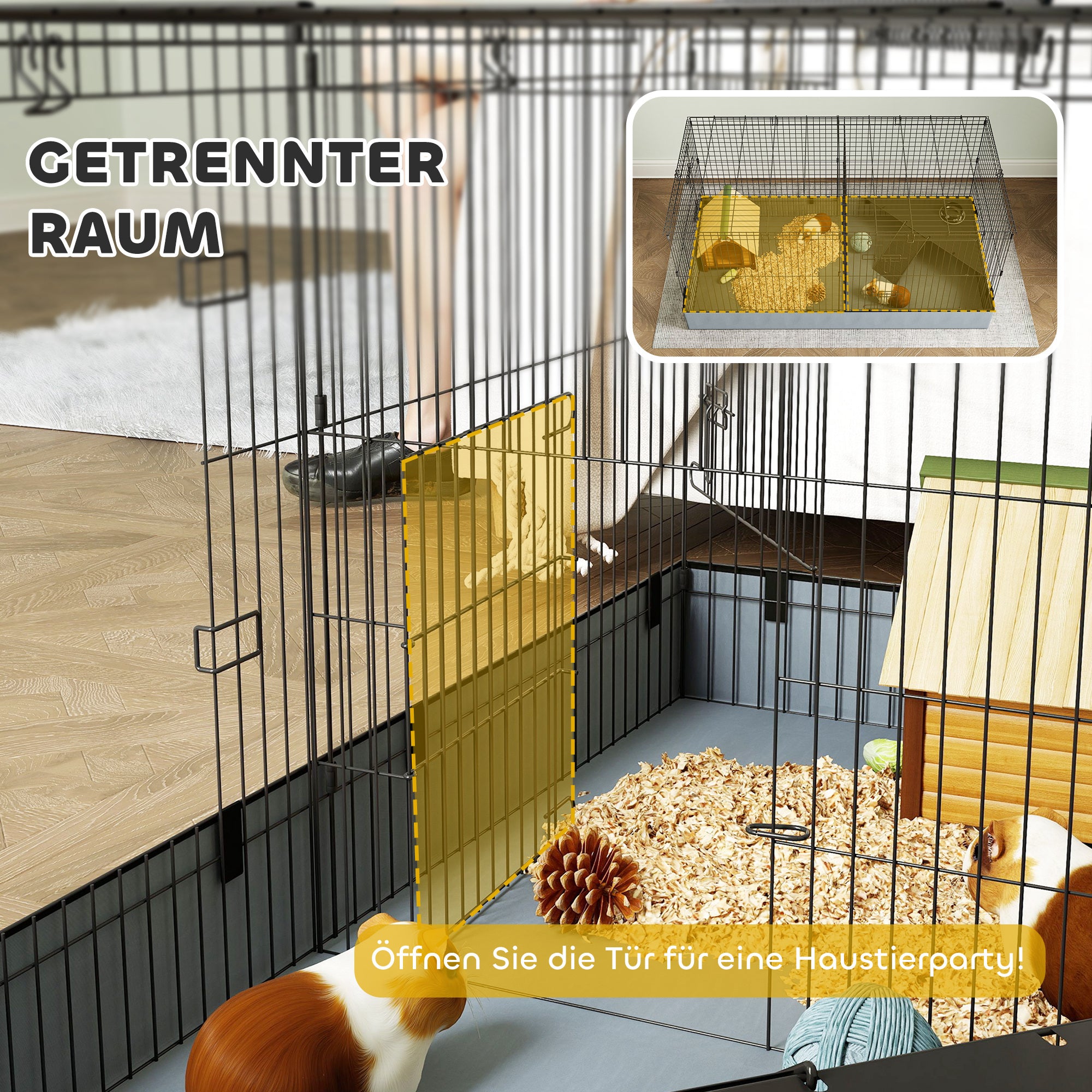 Small Animal Cage, Pet Hutch with Ramp, Partition, Rodent Cage with Removable Cover, Fabric Base, Rabbit Cage for Small Pets Steel Black