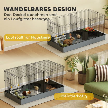 Small Animal Cage, Pet Hutch with Ramp, Partition, Rodent Cage with Removable Cover, Fabric Base, Rabbit Cage for Small Pets Steel Black