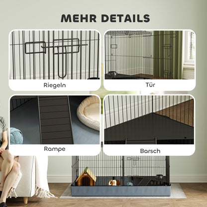 Small Animal Cage, Pet Hutch with Ramp, Partition, Rodent Cage with Removable Cover, Fabric Base, Rabbit Cage for Small Pets Steel Black
