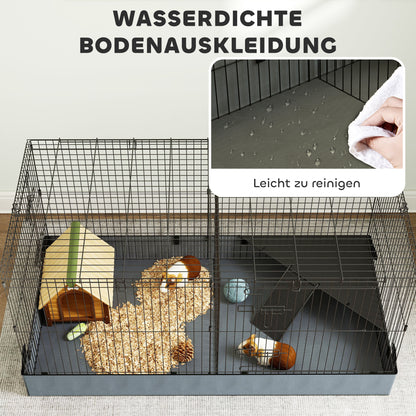 Small Animal Cage, Pet Hutch with Ramp, Partition, Rodent Cage with Removable Cover, Fabric Base, Rabbit Cage for Small Pets Steel Black