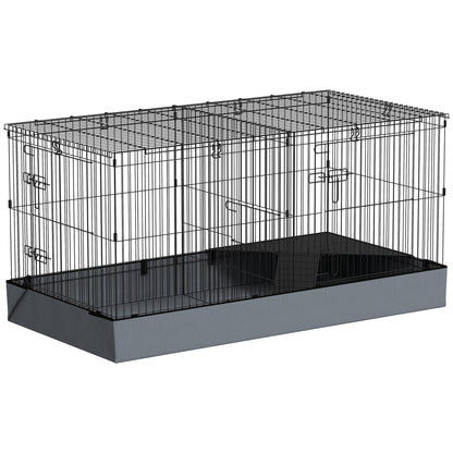 Small Animal Cage, Pet Hutch with Ramp, Partition, Rodent Cage with Removable Cover, Fabric Base, Rabbit Cage for Small Pets Steel Black