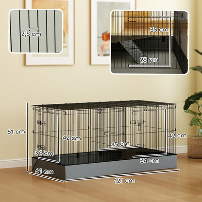 Small Animal Cage, Pet Hutch with Ramp, Partition, Rodent Cage with Removable Cover, Fabric Base, Rabbit Cage for Small Pets Steel Black