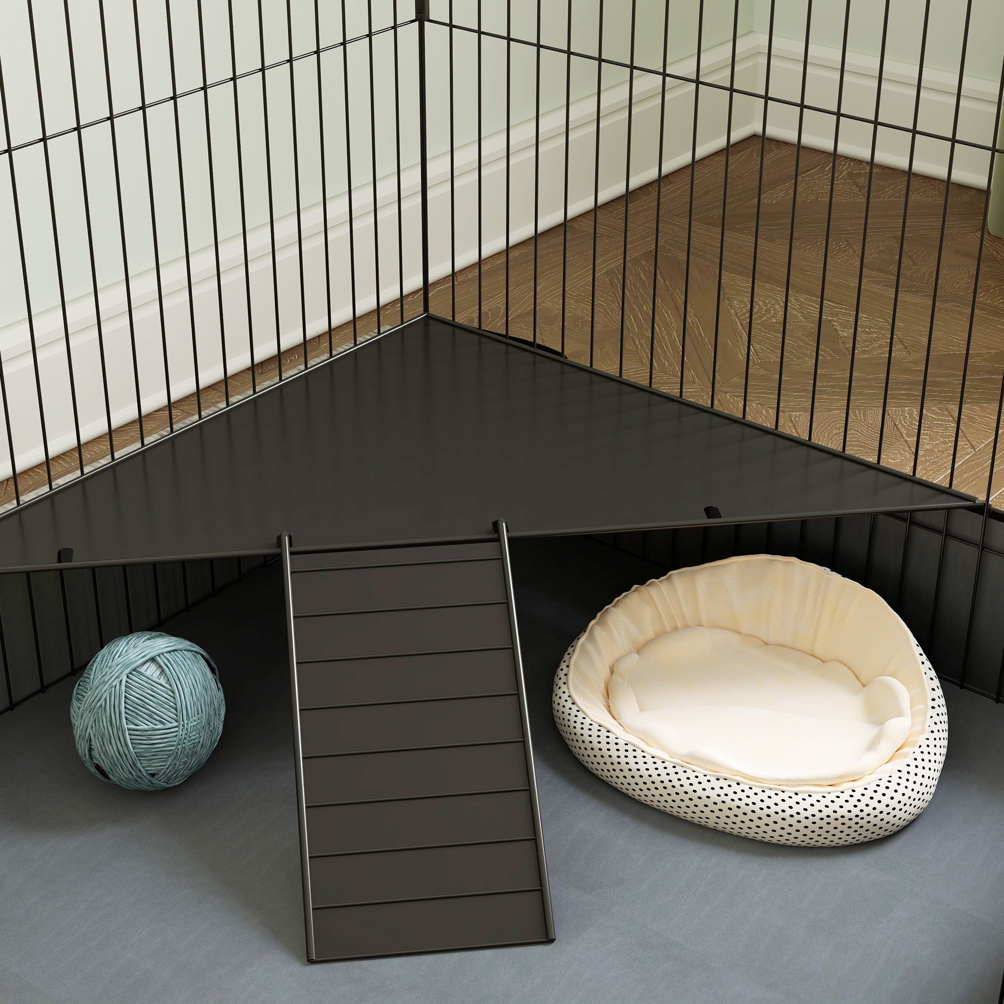 Small Animal Cage, Pet Hutch with Ramp, Partition, Rodent Cage with Removable Cover, Fabric Base, Rabbit Cage for Small Pets Steel Black