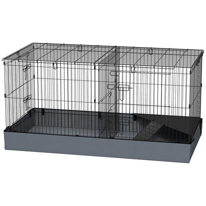 Small Animal Cage, Pet Hutch with Ramp, Partition, Rodent Cage with Removable Cover, Fabric Base, Rabbit Cage for Small Pets Steel Black
