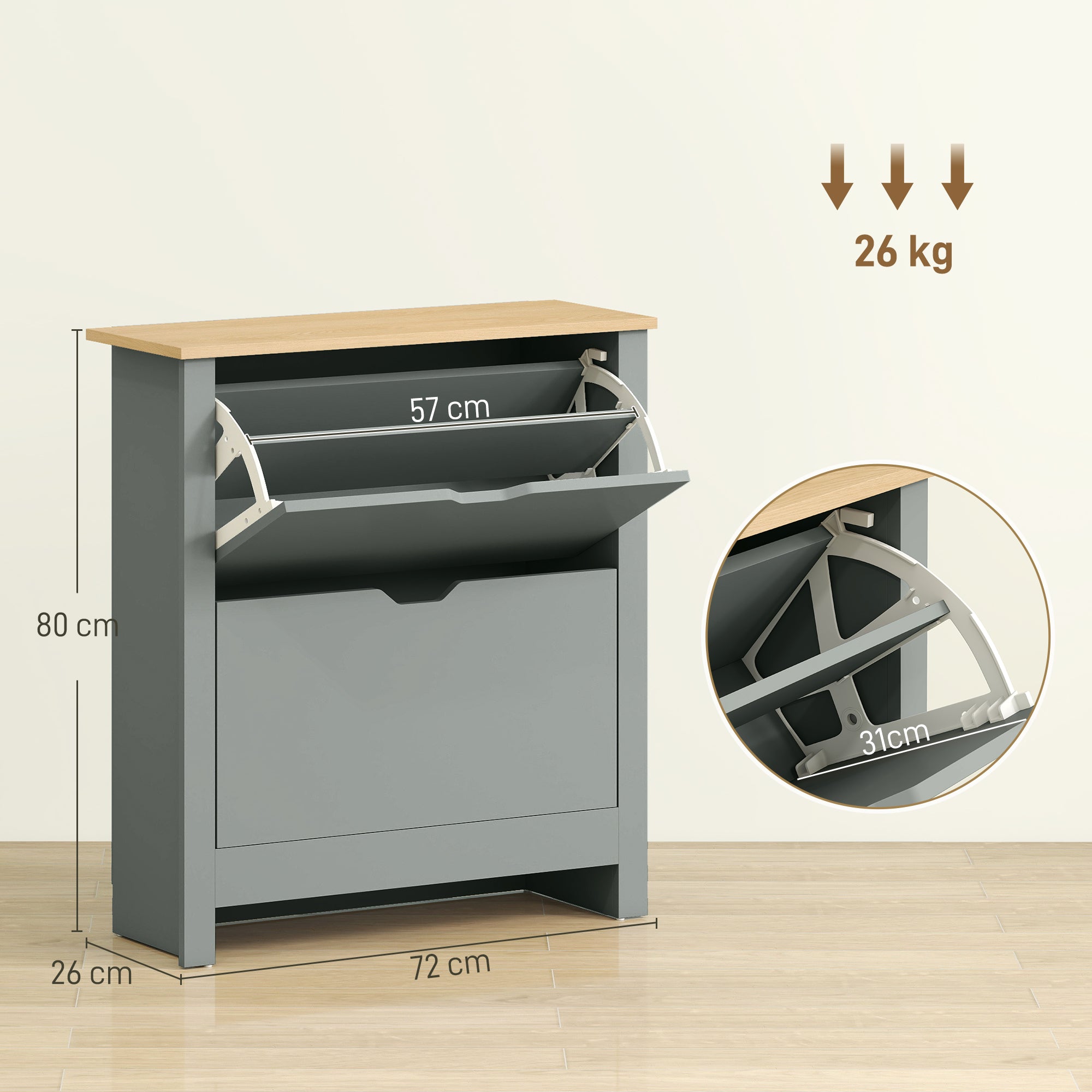 Shoe Cabinet with 2 Flip Drawers – Slim Shoe Rack with Adjustable Divider for up to 12 Pairs, 28.3 x 10.2 x 31.5 in, Light Gray