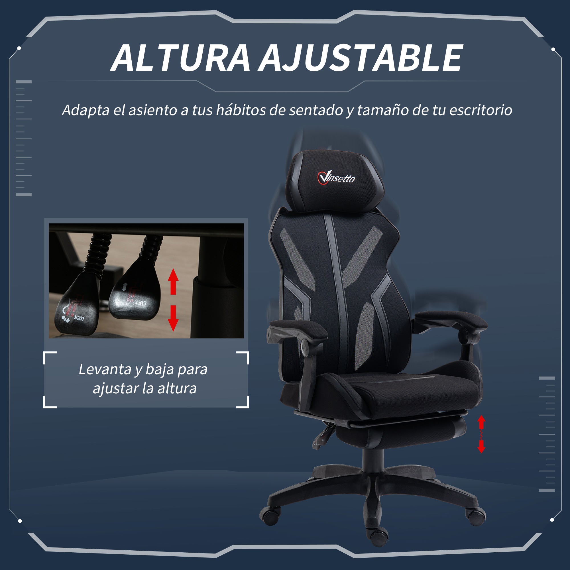 Gaming Chair with Retractable Footrest Desk Chair Reclining Office Chair with Headrest and Adjustable Height 25.6x25.6x47-50.8 inches Black