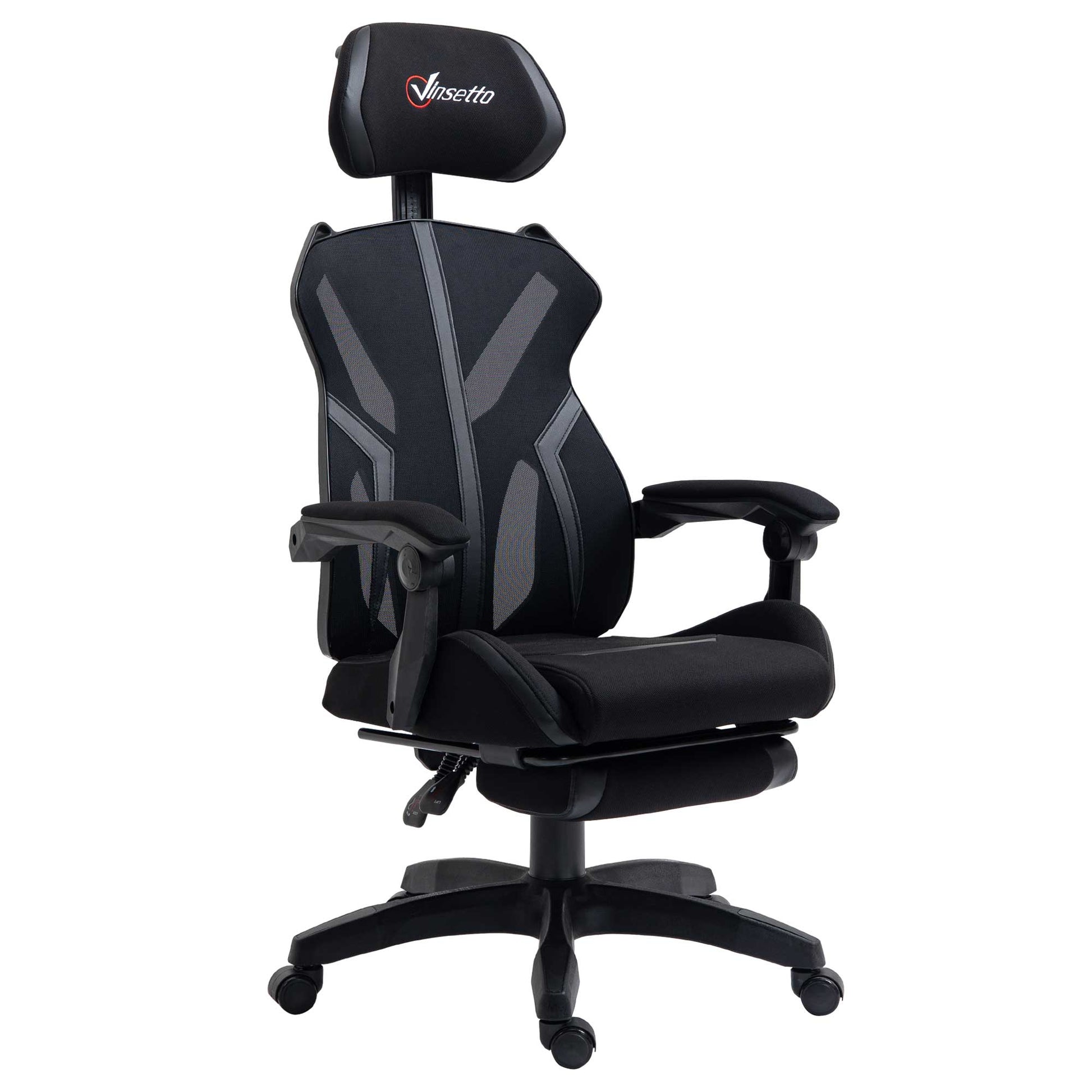 Gaming Chair with Retractable Footrest Desk Chair Reclining Office Chair with Headrest and Adjustable Height 25.6x25.6x47-50.8 inches Black