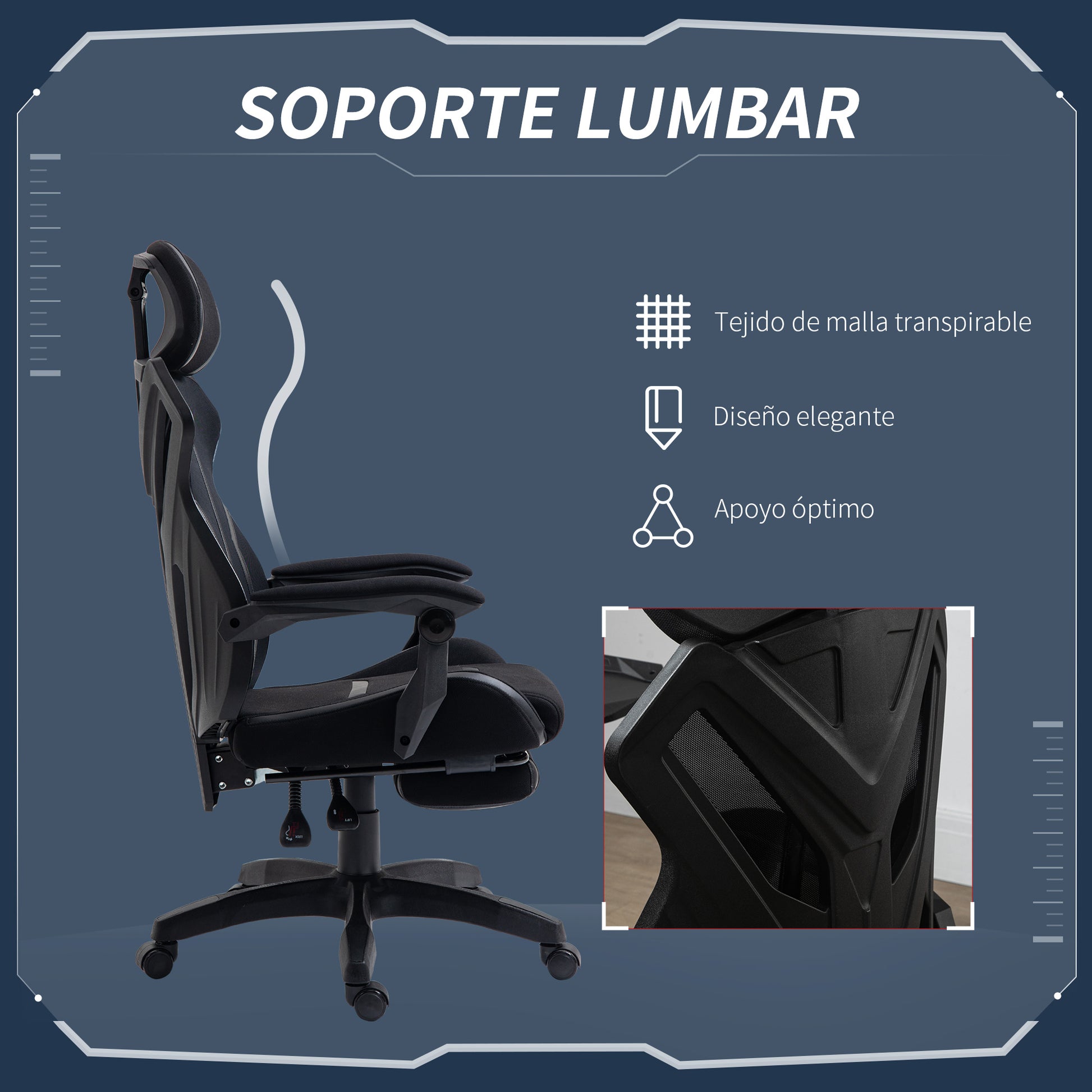 Gaming Chair with Retractable Footrest Desk Chair Reclining Office Chair with Headrest and Adjustable Height 25.6x25.6x47-50.8 inches Black