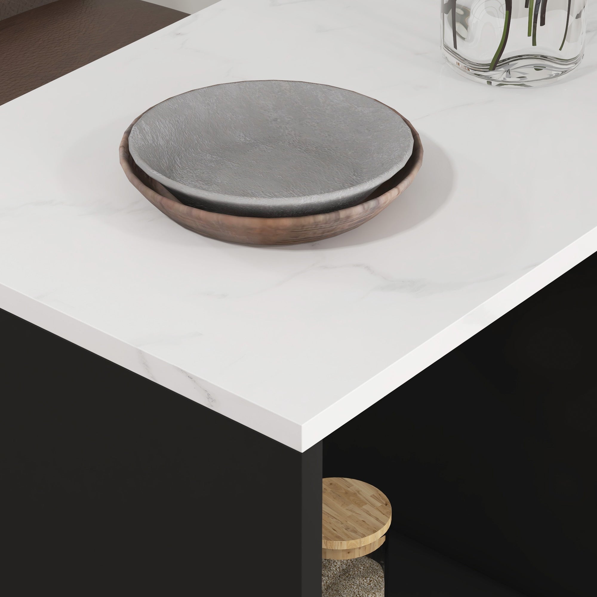 Bar Table High Kitchen Counter Table - Black Steel Frame White Marble-like Top - 105 x 40 x 105 cm White