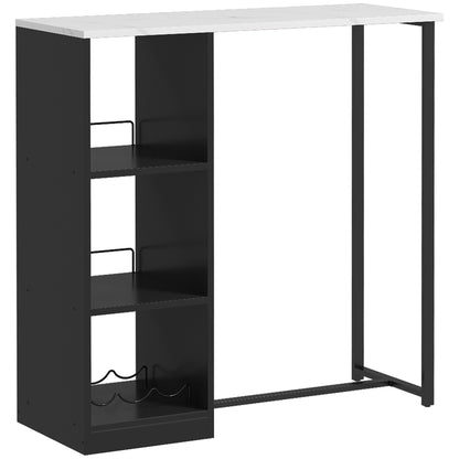 Bar Table High Kitchen Counter Table - Black Steel Frame White Marble-like Top - 105 x 40 x 105 cm White