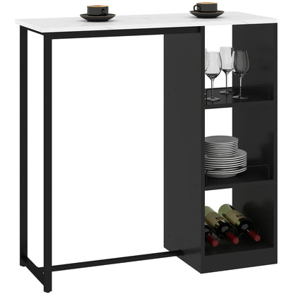 Bar Table High Kitchen Counter Table - Black Steel Frame White Marble-like Top - 105 x 40 x 105 cm White
