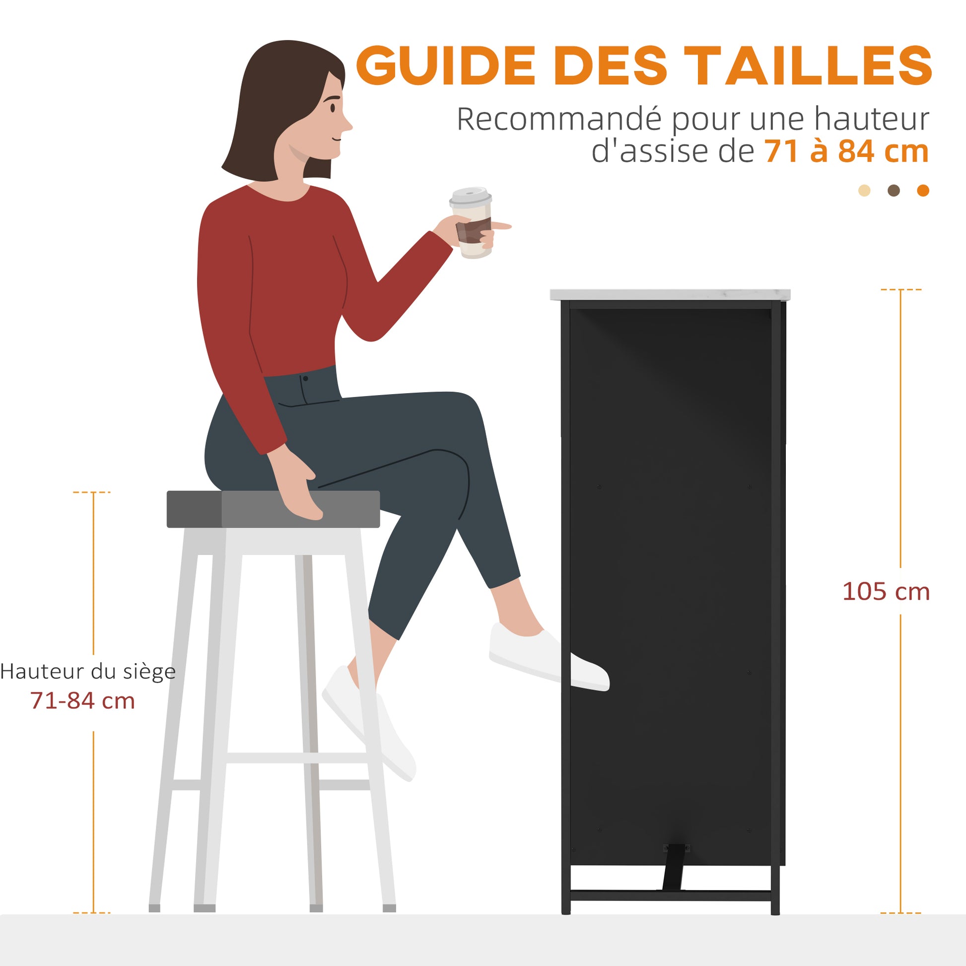 Bar Table High Kitchen Counter Table - Black Steel Frame White Marble-like Top - 105 x 40 x 105 cm White