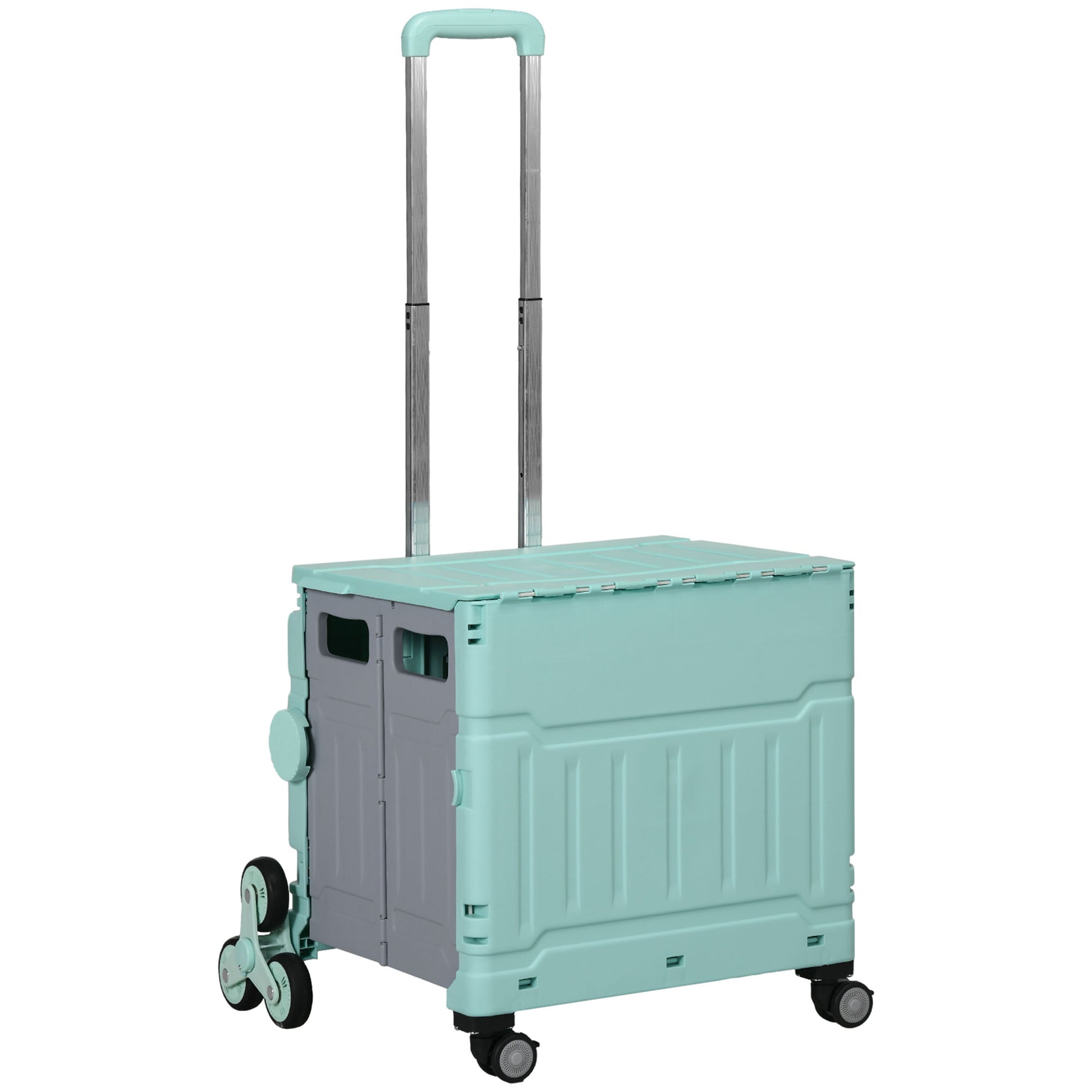 Folding Shopping Cart, Shopping Trolley with Adjustable Telescopic Handle, Stair Climber with Lid, Transport Wagon up to 80 kg Capacity, Green