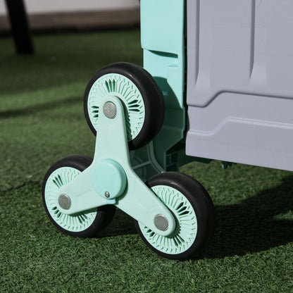 Folding Shopping Cart, Shopping Trolley with Adjustable Telescopic Handle, Stair Climber with Lid, Transport Wagon up to 80 kg Capacity, Green