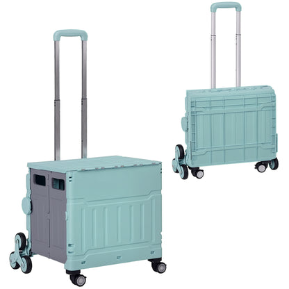 Folding Shopping Cart, Shopping Trolley with Adjustable Telescopic Handle, Stair Climber with Lid, Transport Wagon up to 80 kg Capacity, Green