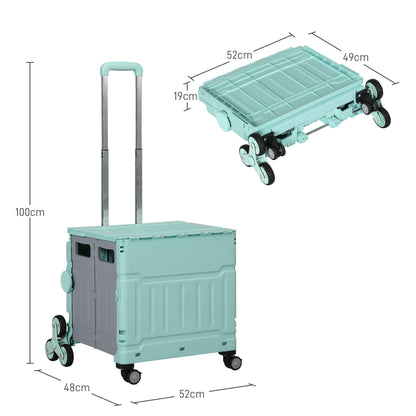 Folding Shopping Cart, Shopping Trolley with Adjustable Telescopic Handle, Stair Climber with Lid, Transport Wagon up to 80 kg Capacity, Green