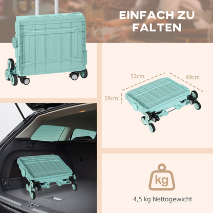 Folding Shopping Cart, Shopping Trolley with Adjustable Telescopic Handle, Stair Climber with Lid, Transport Wagon up to 80 kg Capacity, Green