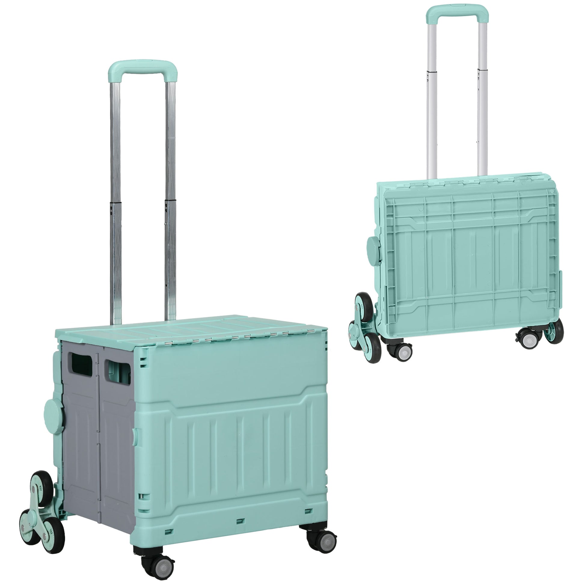 Folding Shopping Cart, Shopping Trolley with Adjustable Telescopic Handle, Stair Climber with Lid, Transport Wagon up to 80 kg Capacity, Green