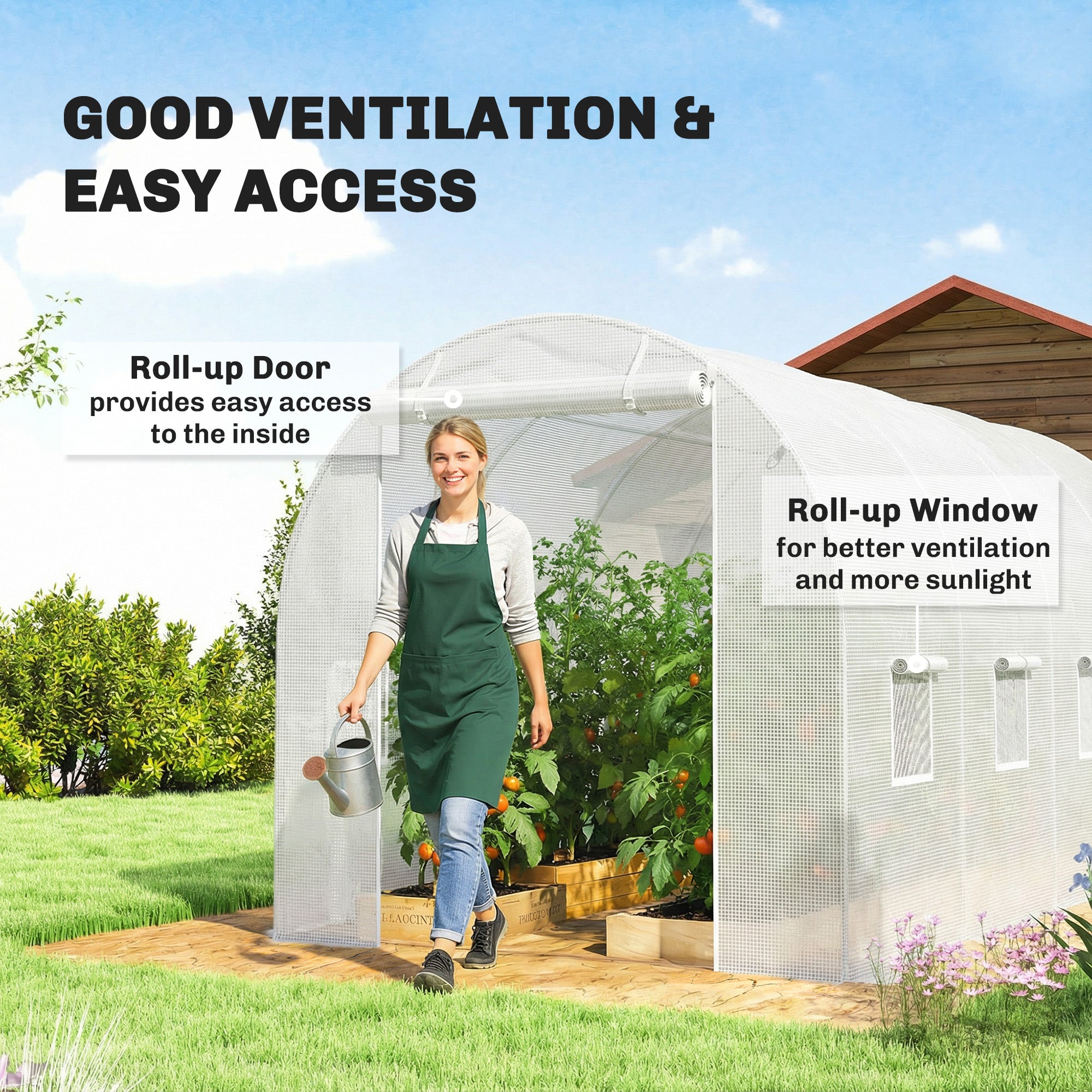 4 x 2 m Greenhouse Cover, Waterproof PE Garden Cover with Zippered Roll-Up Door, 8 Windows, UV Protection, Tear-Resistant Polyethylene, Tunnel Greenhouse Cover, White
