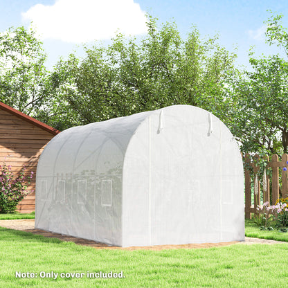 4 x 2 m Greenhouse Cover, Waterproof PE Garden Cover with Zippered Roll-Up Door, 8 Windows, UV Protection, Tear-Resistant Polyethylene, Tunnel Greenhouse Cover, White
