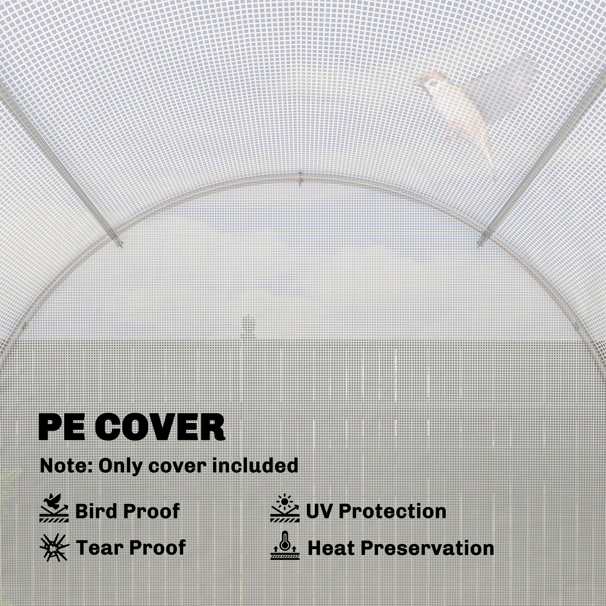 4 x 2 m Greenhouse Cover, Waterproof PE Garden Cover with Zippered Roll-Up Door, 8 Windows, UV Protection, Tear-Resistant Polyethylene, Tunnel Greenhouse Cover, White