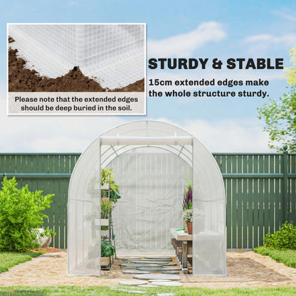4 x 2 m Greenhouse Cover, Waterproof PE Garden Cover with Zippered Roll-Up Door, 8 Windows, UV Protection, Tear-Resistant Polyethylene, Tunnel Greenhouse Cover, White