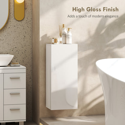 Wall-Mounted Bathroom Cabinet, Handleless Door, 2 Adjustable Tempered Glass Shelves, 11.8 x 9.2 x 28.0 in (30 x 23.4 x 71.2 cm), Glossy White