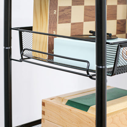 Serving Trolley with 3 Levels Kitchen Trolley with Removable Basket Hooks Handle Rolling Cart with Utility Cart Kitchen Shelf with Wheels for Kitchen Office Bathroom, Steel, Black