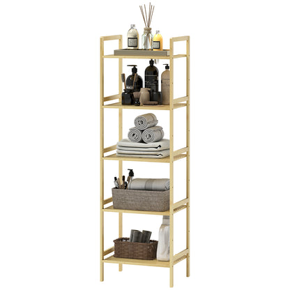 Bathroom Shelf, 5-Tier Bamboo Storage Rack, Stand Shelf with Adjustable Shelves for Bathroom, Living Room, Kitchen, 43.5 x 31.5 x 142 cm, Natural Wood