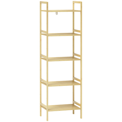 Bathroom Shelf, 5-Tier Bamboo Storage Rack, Stand Shelf with Adjustable Shelves for Bathroom, Living Room, Kitchen, 43.5 x 31.5 x 142 cm, Natural Wood