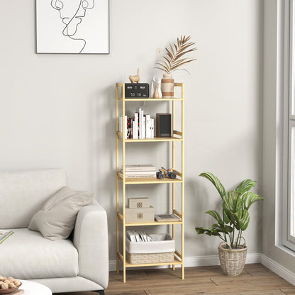Bathroom Shelf, 5-Tier Bamboo Storage Rack, Stand Shelf with Adjustable Shelves for Bathroom, Living Room, Kitchen, 43.5 x 31.5 x 142 cm, Natural Wood