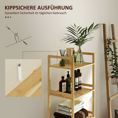 Bathroom Shelf, 5-Tier Bamboo Storage Rack, Stand Shelf with Adjustable Shelves for Bathroom, Living Room, Kitchen, 43.5 x 31.5 x 142 cm, Natural Wood