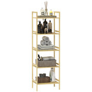 Bathroom Shelf, 5-Tier Bamboo Storage Rack, Stand Shelf with Adjustable Shelves for Bathroom, Living Room, Kitchen, 43.5 x 31.5 x 142 cm, Natural Wood