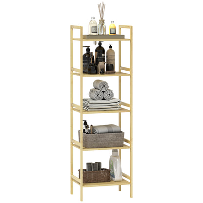 Bathroom Shelf, 5-Tier Bamboo Storage Rack, Stand Shelf with Adjustable Shelves for Bathroom, Living Room, Kitchen, 43.5 x 31.5 x 142 cm, Natural Wood