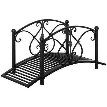 Metal Garden Bridge Garden Decoration with Side Railings Pond Bridge Vintage Style Maximum Load 150 kg 102 x 48 x 49 cm Black