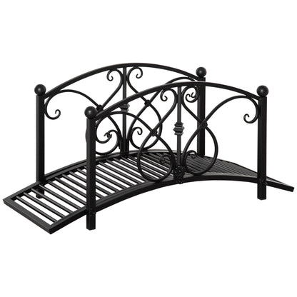 Metal Garden Bridge Garden Decoration with Side Railings Pond Bridge Vintage Style Maximum Load 150 kg 102 x 48 x 49 cm Black