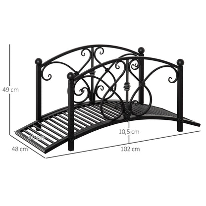 Metal Garden Bridge Garden Decoration with Side Railings Pond Bridge Vintage Style Maximum Load 150 kg 102 x 48 x 49 cm Black