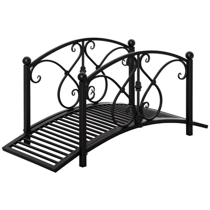 Metal Garden Bridge Garden Decoration with Side Railings Pond Bridge Vintage Style Maximum Load 150 kg 102 x 48 x 49 cm Black