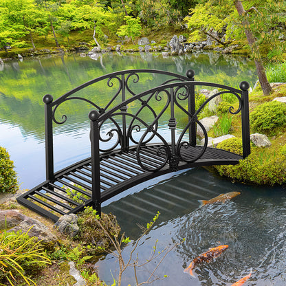 Metal Garden Bridge Garden Decoration with Side Railings Pond Bridge Vintage Style Maximum Load 150 kg 102 x 48 x 49 cm Black