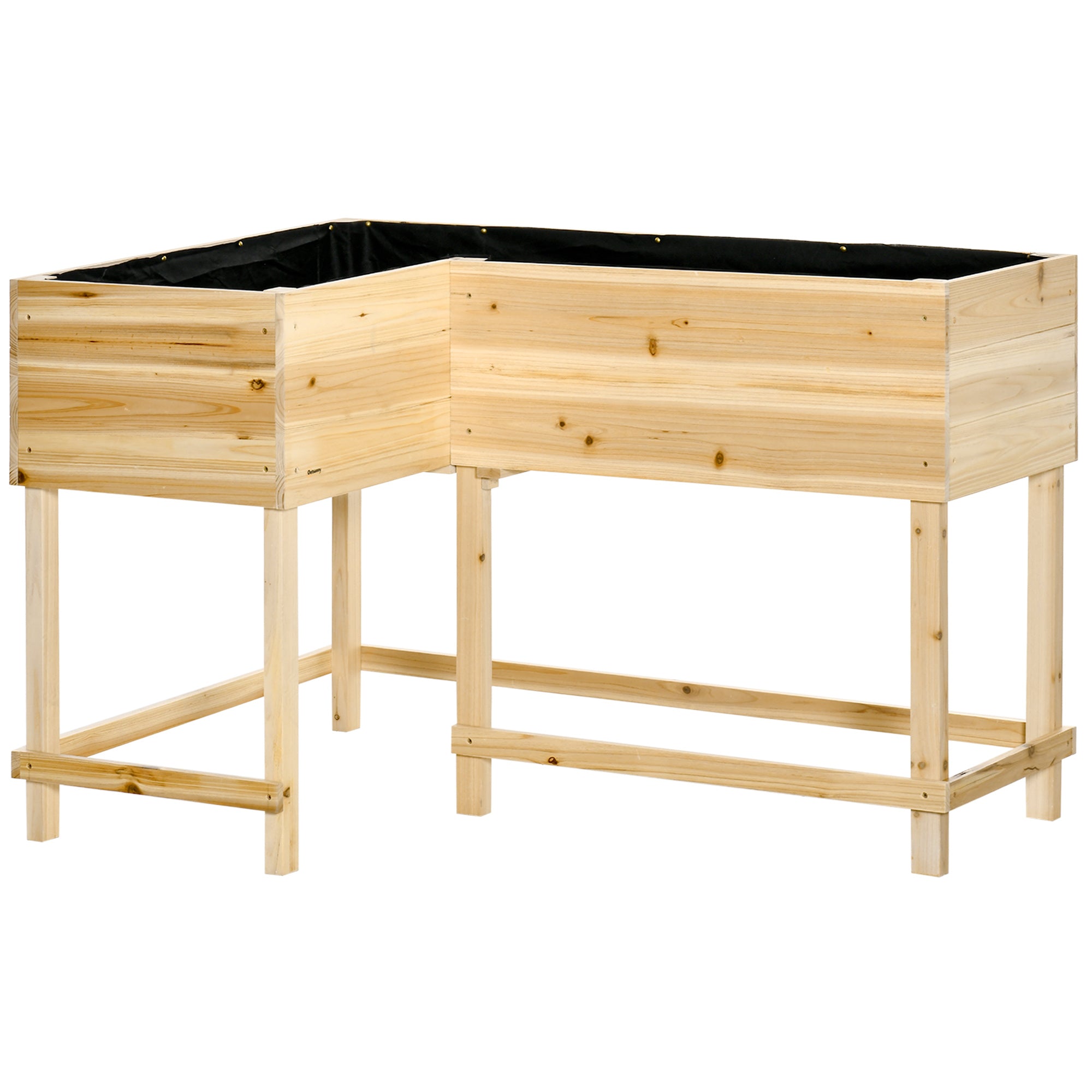 Raised Garden Bed Wood Planter Box with Irrigation System Fabric Flower Box Flower Pot Herb Bed Natural 122 x 91 x 81 cm