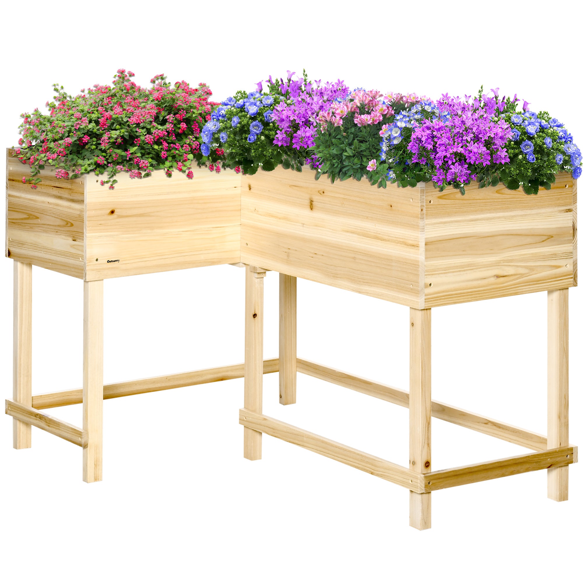 Raised Garden Bed Wood Planter Box with Irrigation System Fabric Flower Box Flower Pot Herb Bed Natural 122 x 91 x 81 cm