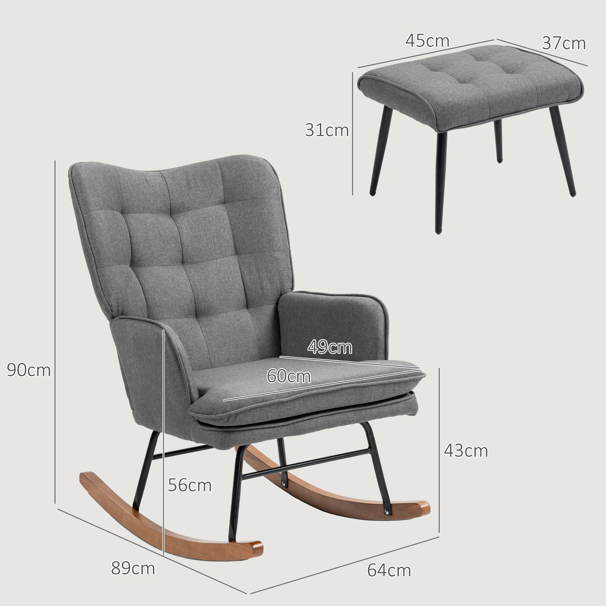 Rocking Chair with Ottoman, Armchair, Nursing Chair with Linen Look, Rocking Chair up to 130 kg Capacity for Bedroom, Living Room, Dark Gray