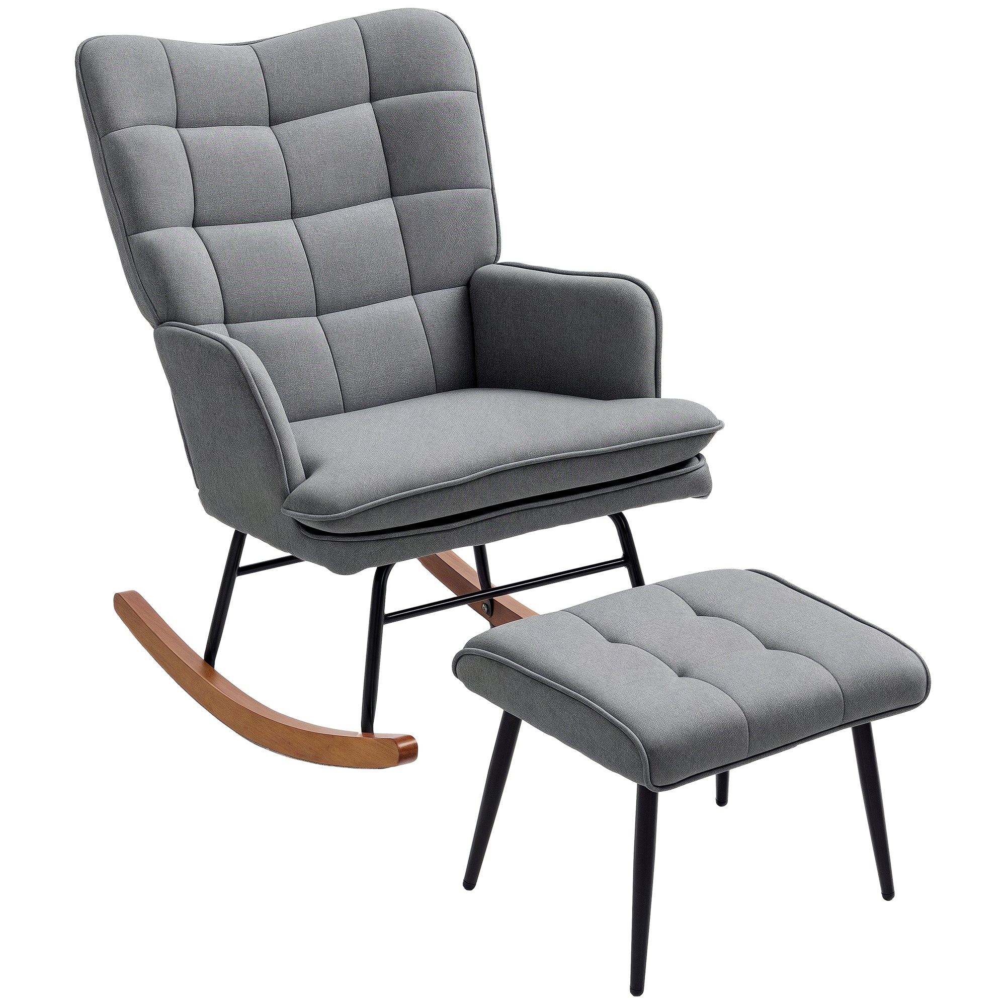 Rocking Chair with Ottoman, Armchair, Nursing Chair with Linen Look, Rocking Chair up to 130 kg Capacity for Bedroom, Living Room, Dark Gray