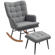 Schaukelstuhl Schwingsessel mit Hocker, Armlehnsessel, Sessel mit Leinenoptik, Schaukelsessel bis 130 kg Belastbarkeit für Schlafzimmer, Wohnzimmer, Dunkelgrau