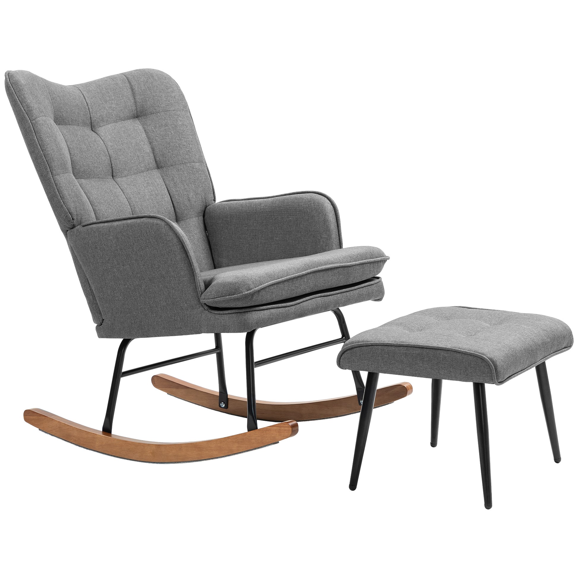 Rocking Chair with Ottoman, Armchair, Nursing Chair with Linen Look, Rocking Chair up to 130 kg Capacity for Bedroom, Living Room, Dark Gray