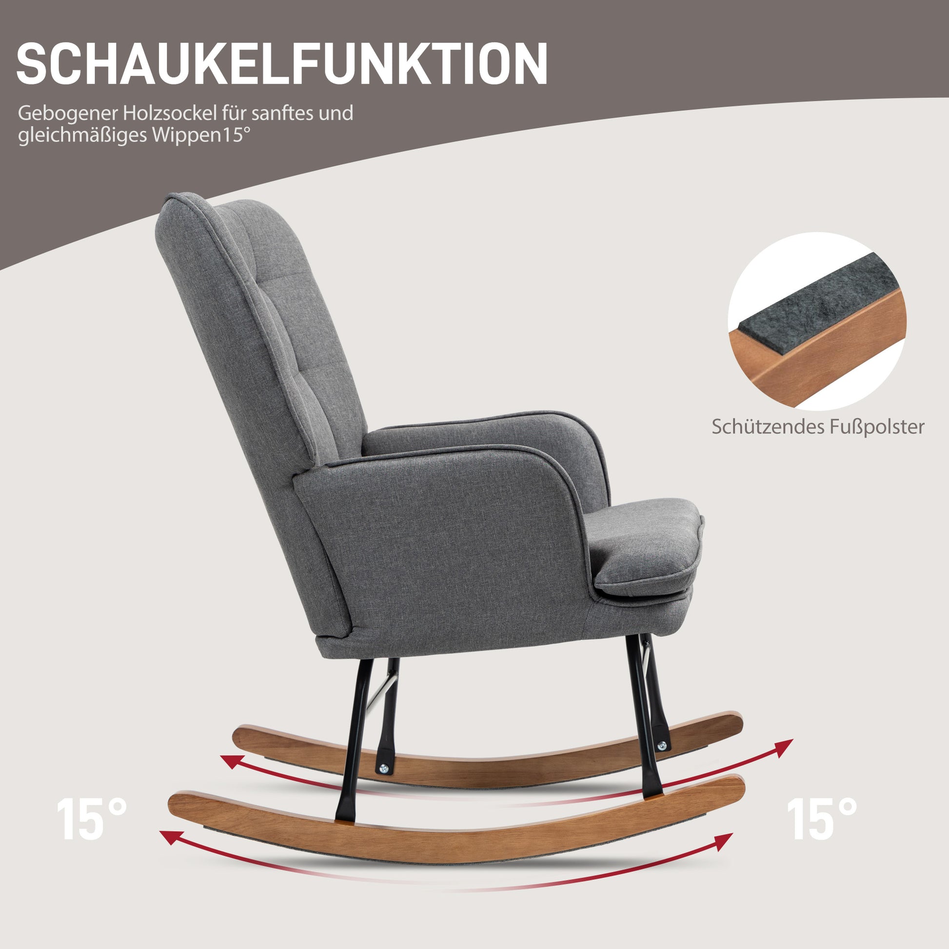 Rocking Chair with Ottoman, Armchair, Nursing Chair with Linen Look, Rocking Chair up to 130 kg Capacity for Bedroom, Living Room, Dark Gray