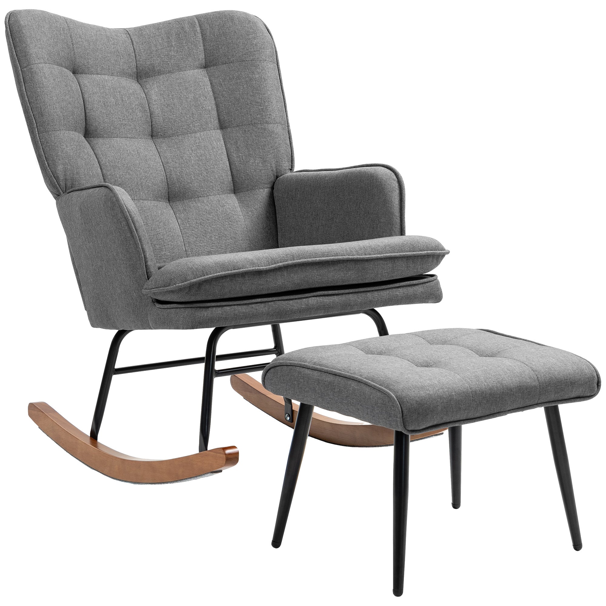 Rocking Chair with Ottoman, Armchair, Nursing Chair with Linen Look, Rocking Chair up to 130 kg Capacity for Bedroom, Living Room, Dark Gray