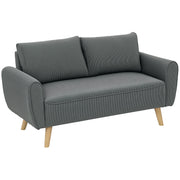 Two-Seater Sofa with 2 Pillows, Upholstered Sofa with 54cm Extra Deep Seats, Double Sofa in Corduroy, Small Sofa with Wood Frame 2-Seater Couch for Living Room Bedroom Office, 145 x 75 x 78 cm, Dark Gray