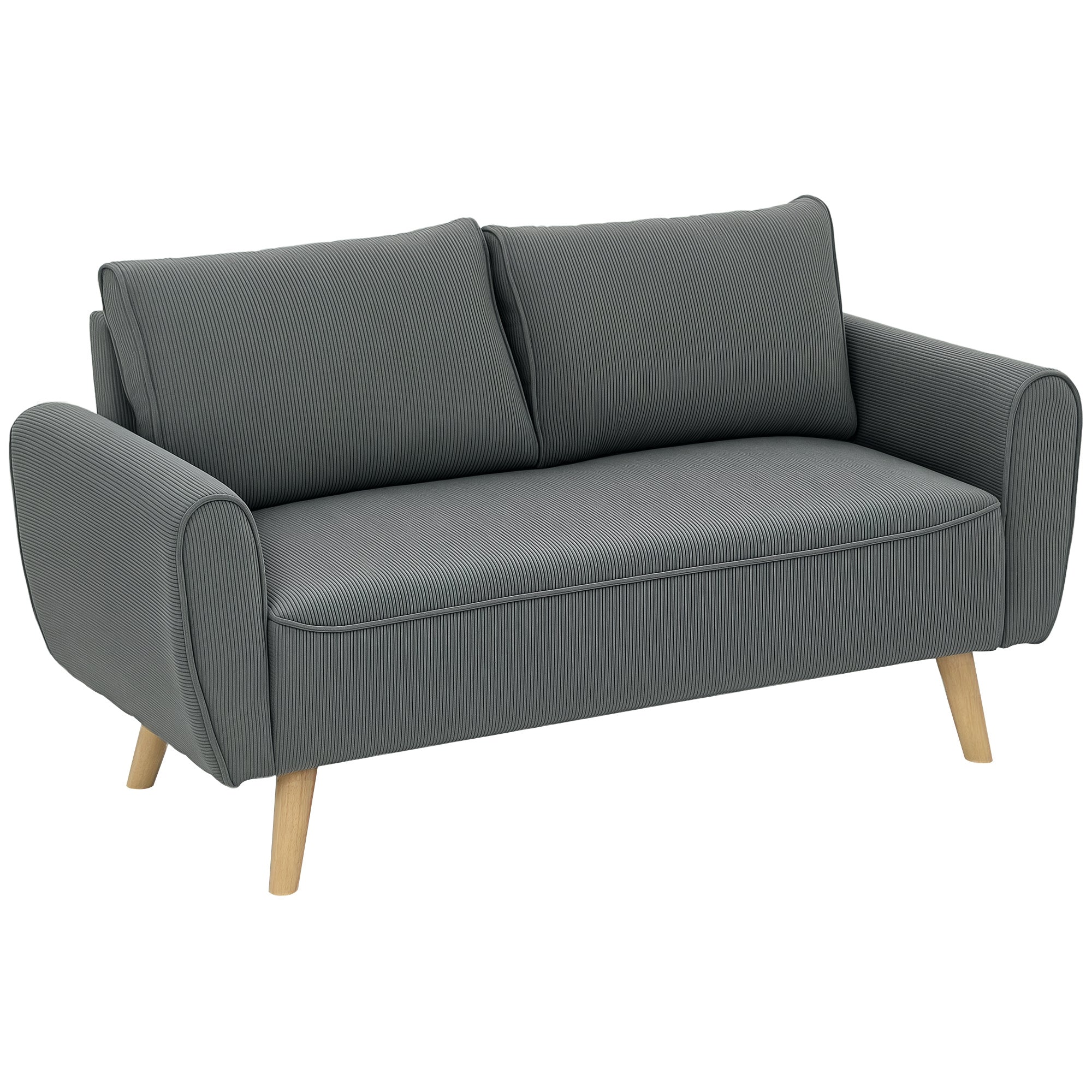 Two-Seater Sofa with 2 Pillows, Upholstered Sofa with 54cm Extra Deep Seats, Double Sofa in Corduroy, Small Sofa with Wood Frame 2-Seater Couch for Living Room Bedroom Office, 145 x 75 x 78 cm, Dark Gray